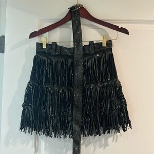 Blushing Brunette Black Fringe Skirt